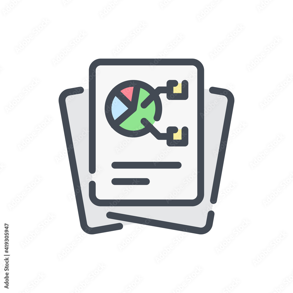 Poster analytical report color line icon. documents with chart and statistics vector outline colorful sign.