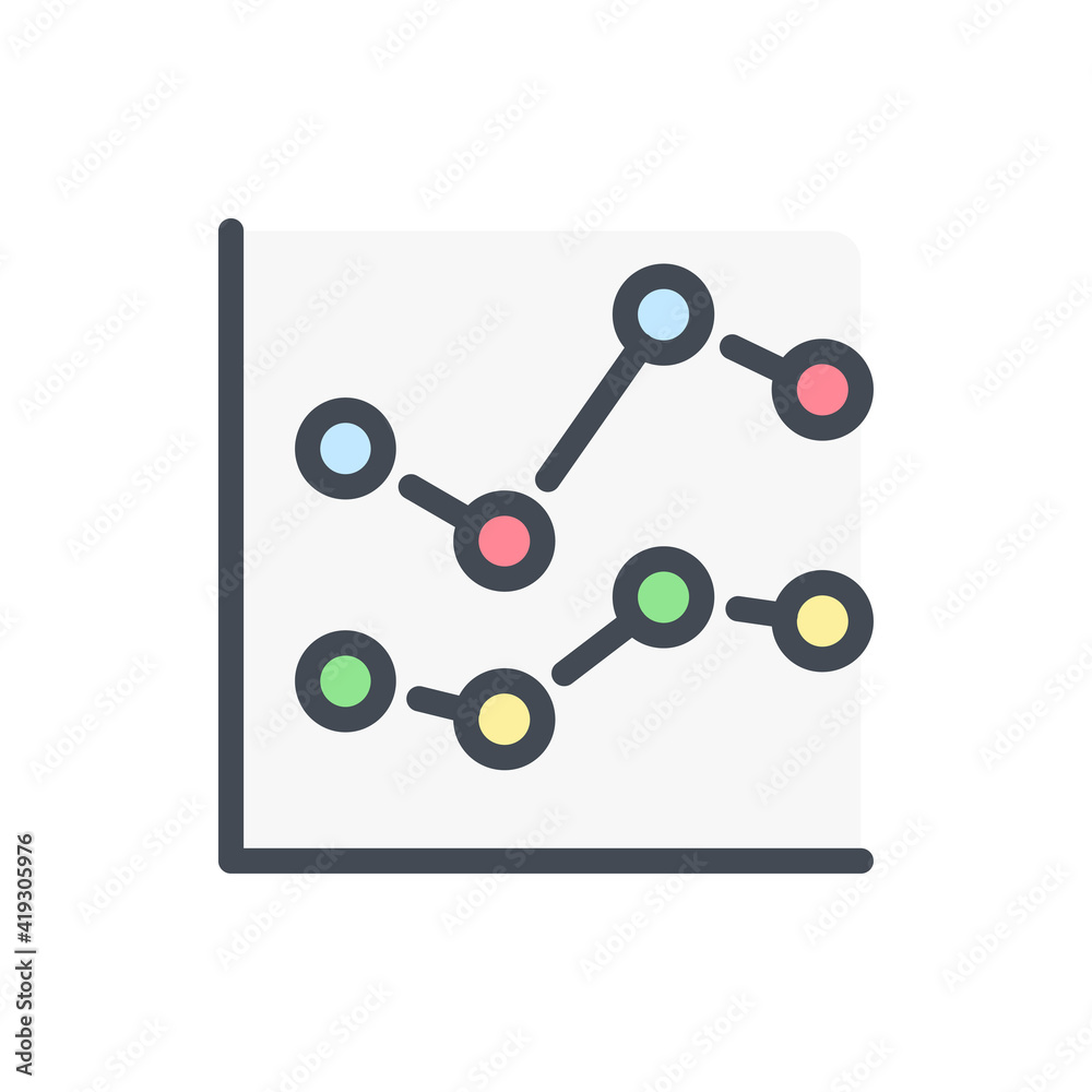 Poster dotted chart color line icon. graph with dots vector outline colorful sign.
