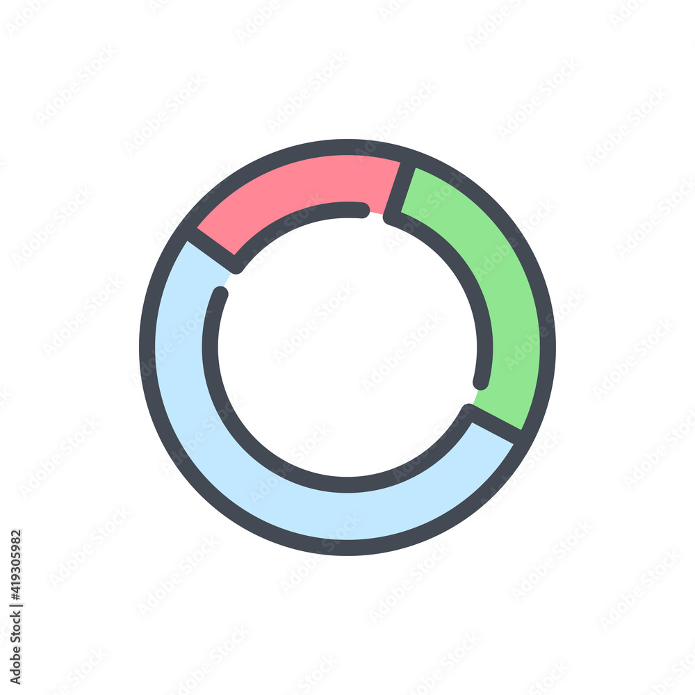 Poster pie chart color line icon. circle data and diagram vector outline colorful sign.