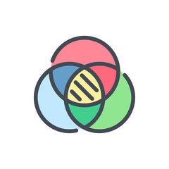 Venn diagram color line icon. Intersection infographic vector outline colorful sign.