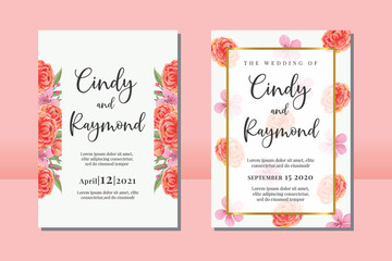 Wedding invitation frame set, floral watercolor hand drawn Peony Flower design Invitation Card Template