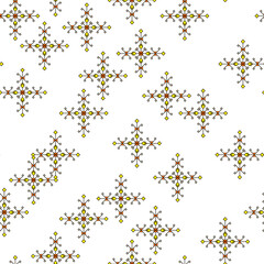 Seamless abstract pattern, geometric decorative elements from rhombuses and squares in the shape of a cross, white background.