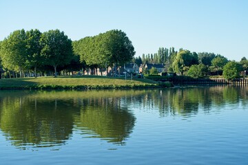 Mortagne-du-Nord France - 7 August 2020 -Confluence of Scheldt (Schelde) and Scarpe river