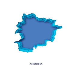 Andorra map card in paper cut style on white background.