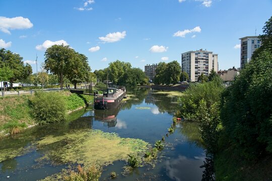 Lille France - 4 August 2020 - Canal de la Moyenne-Deule in downtown Lille in France