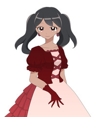 ドレス　女の子　黒髪　微笑み