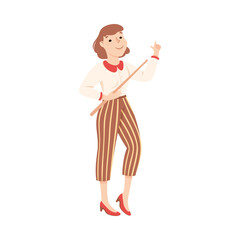 Fototapeta premium Woman School Teacher or Educator Standing with Pointer Vector Illustration