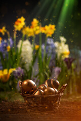 Easter eggs in wicker basket