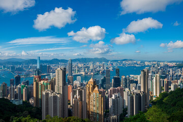 Fototapeta na wymiar Victoria Harbor view from the Peak at day, Hong Kong