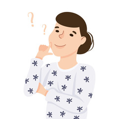 Thoughtful Woman Thinking and Figuring Something out Half Length Vector Illustration