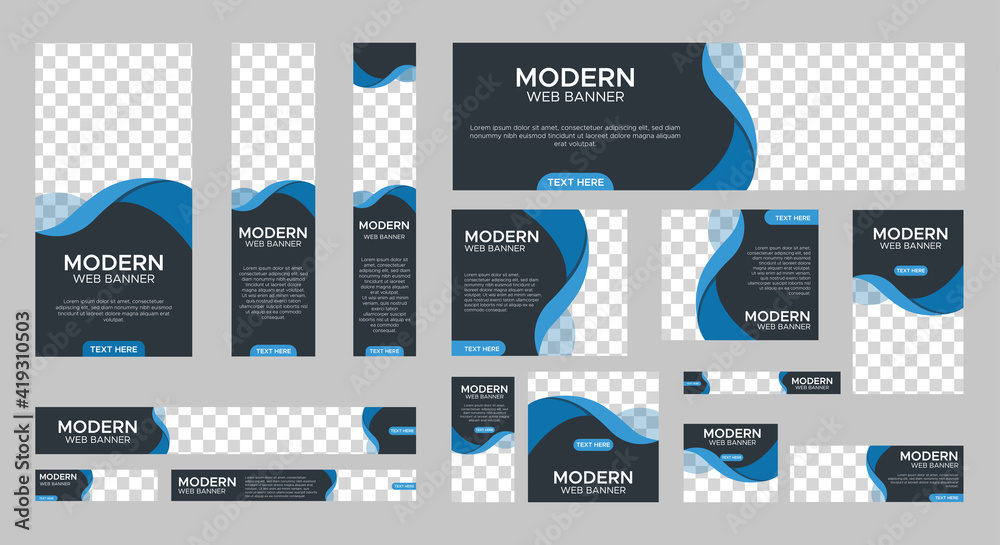 Wall mural set of modern web banners of standard size with a place for photos. vertical, horizontal and square 