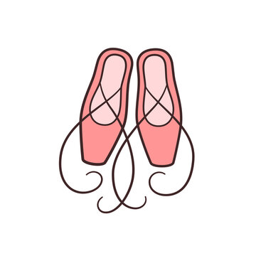 Ballet pointe shoes. Ballerina accessories. Isolated vector illustration in doodle style on white background