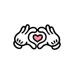 Finger love symbol. I love you hands gesture. Happy Valentines Day. Vector illustration in vintage cartoon style isolated on white background.