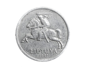 Lithuania one centas coin on a white isolated background