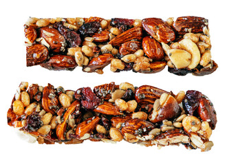 Bar with almonds and cranberries, isolated