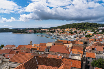 Naklejka na ściany i meble Panorama of Korcula, old medieval town in Dalmatia region, Croatia