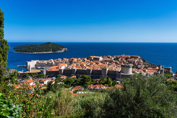 Naklejka premium Dubrovnik, Croatia. Picturesque view on the old town, medieval Ragusa