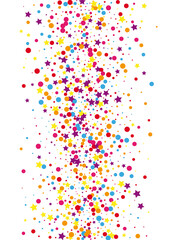 Blue Colored Circle Decoration. Ribbon Confetti Background. Yellow Dot Color Illustration. Cartoon Star Illustration.