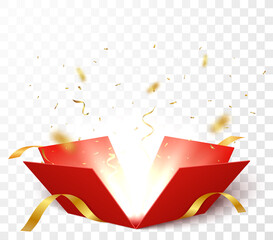 Open box with gold confetti , isolated on transparent background - 419314511