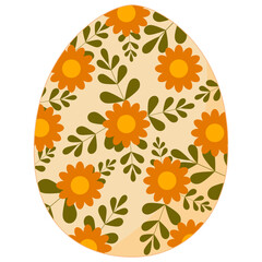 Easter egg with floral pattern. Flat design.