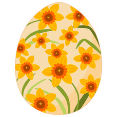 Easter egg with daffodil flower pattern. Flat design.