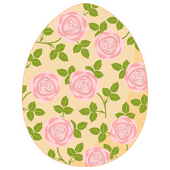 Easter egg with pink rose pattern. Flat design