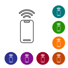 Black line Wireless smartphone icon isolated on white background. Set icons in color circle buttons. Vector.