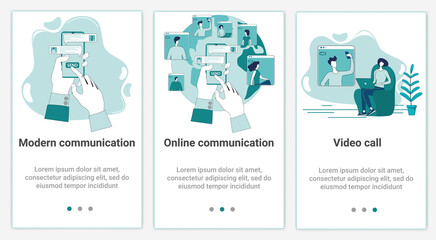 A set of UI and UX interfaces for smartphone screens.Features of adaptive design.Topic of online communication.Flat vector illustration.