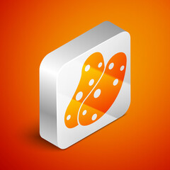 Isometric Potato icon isolated on orange background. Silver square button. Vector.