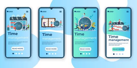 Fototapeta na wymiar Time management.A set of UI, UX interfaces for smartphone screens.Features of adaptive design.Flat vector illustration.