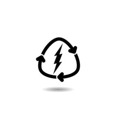 Battery with recycle symbol icon with shadow