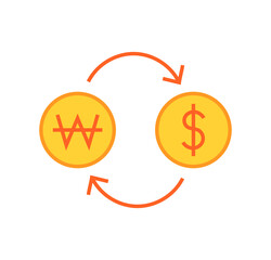 Won and dollar exchange. Vector illustration of an exchange rate or currency exchange icon.