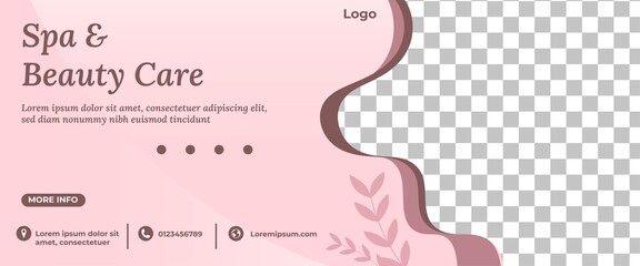 Spa and beauty care banner design template. Abstract modern banner template with a pink background color. Vector design with photo collage.