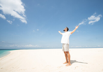 One man is enjoying beautiful tropical beach