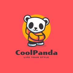 Vector Logo Illustration Cool Panda Simple Mascot Style.