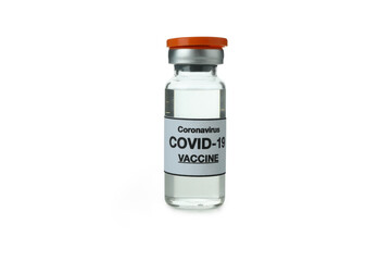 Vial of Covid - 19 vaccine isolated on white background