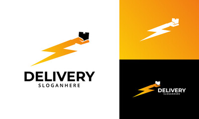 Fast Delivery  Logo designs Template. Illustration vector graphic of  thunder  with box  logo design concept. Perfect for Delivery service, Delivery express logo design.  