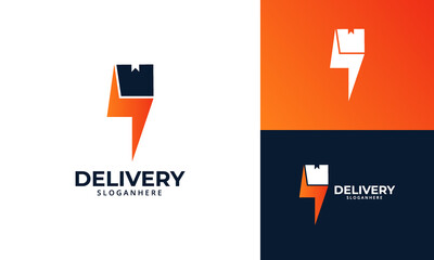 Fast Delivery  Logo designs Template. Illustration vector graphic of  thunder  with box  logo design concept. Perfect for Delivery service, Delivery express logo design.  