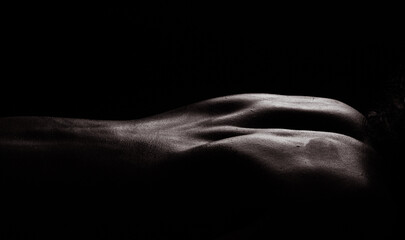 Naked Woman Sexy Silhouette, Sensual Girl Pose, Nude Body Dark Black and White