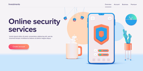 Mobile data security in 3d vector illustration. Online protection system concept with smartphone and verification code field. Secure transfer or transaction with password via internet.