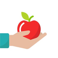 Hand holding red ripe apple. Fresh fruit in handful on white background.