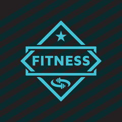 logo for new fitness facility with dumbbell icon. Virtual CrossFit and fitness vector official logo template.