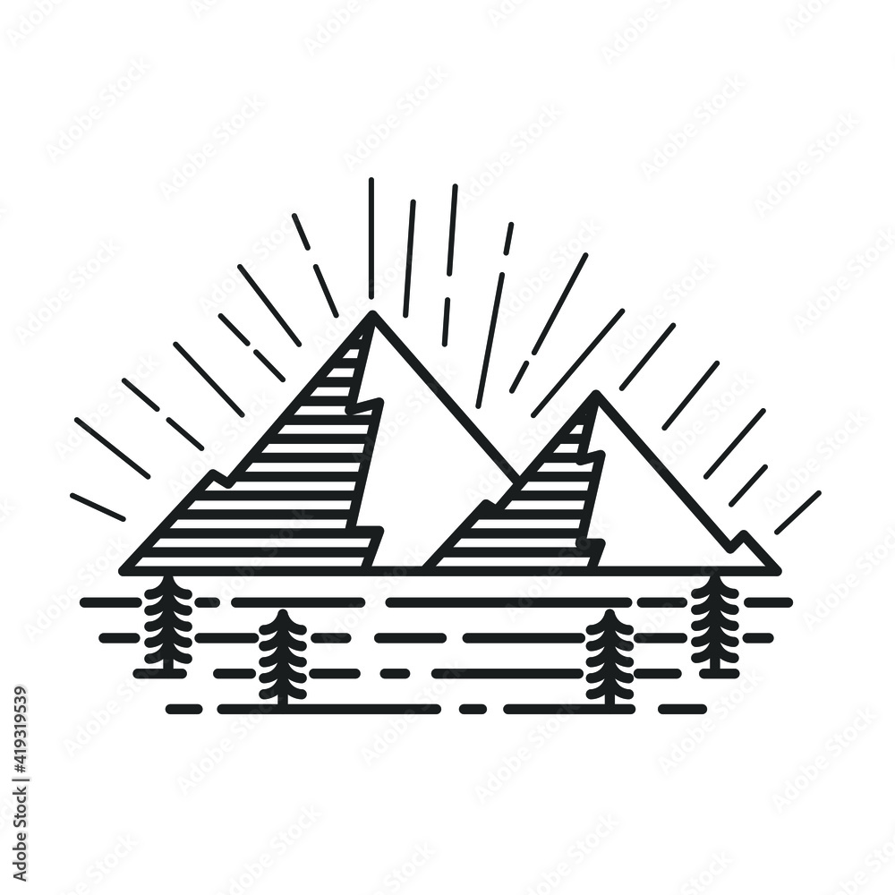 Wall mural mountain logo and mono line concept. design illustration