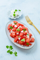 Summer salad with watermelon, feta cheese and mint