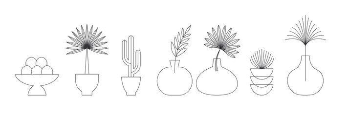 Bohemian linear logos, icons and symbols, plants, palms and leaves design templates, geometric abstract design elements for decoration. 