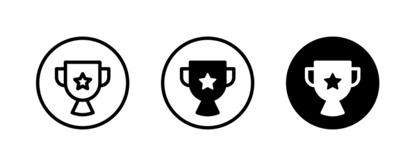 Cup trophy icon, Champions trophy icon vector illustration. First place award badge. Victory symbol.