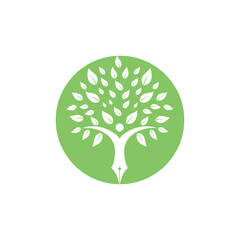 Education insurance and support logo concept. Pen and human tree icon logo.	