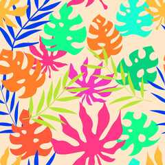 bright seamless vector pattern with flamingo tropics for backgrounds