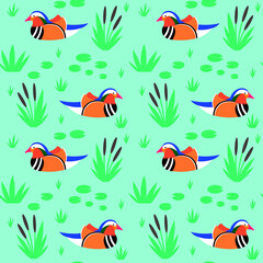 Fototapeta na wymiar bright seamless pattern with mandarin ducks for kids