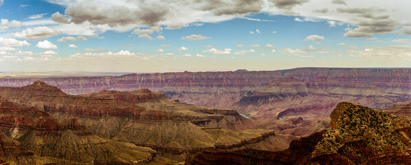Panorama view of nature, clouds canyons and hills in Grand Canyon national park in Colorado, America